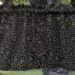 Black and Yellow Valance – Yellow Dot Swirls on Black Curtain Topper for Country Farmhouse Kitchen or Bath Window Décor w8-26