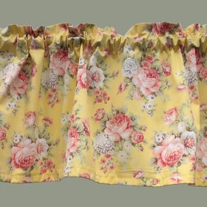 Yellow Rose Valance - Shabby Chic Cottage Kitchen Curtain Decor