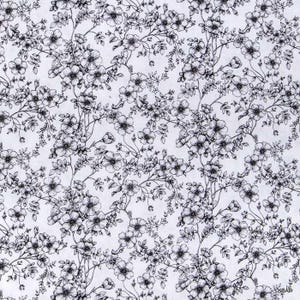 Black and White Floral Fabric Black and White Flowers Fabric Black Roses Sketch Cotton Apparel Quilting Fabric by the yard, Fat Quarter w1/4