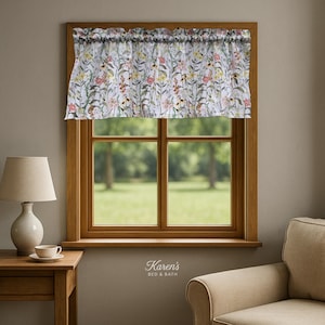 Cenefa de flores silvestres estilo shabby chic - Cortina botánica con diseño cottagecore - Decoración bohemia de estilo rústico y estilo granja para ventanas de cocina.