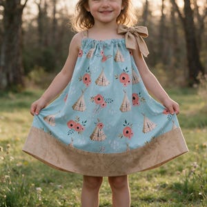 BOHO Chic Tribal Teepee Dress Coral Mint Arrow Floral Sundress Pink Blue Brown Pillowcase Girls Dress Size 3T Ready to Ship
