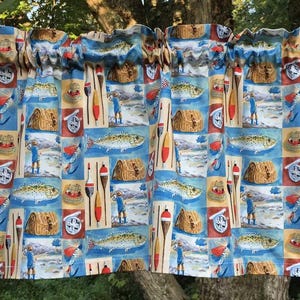 Cenefa de pesca - Cortina de cocina rústica para cabaña - Cabaña rústica para hombre - Adorno para ventana de regalo para pescadores