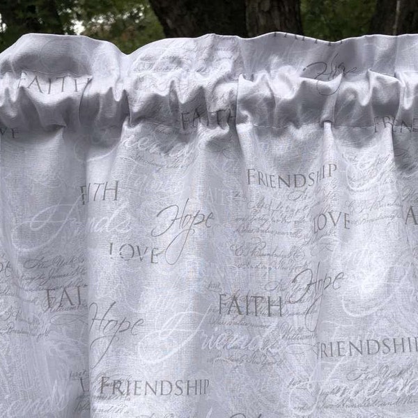 Christian Scripture Valance Faith Religious Teacher Classroom Decor, Farmhouse Church Bedroom Bathroom Gray Window Curtain Topper