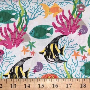 Tropical Fish Valance – Nautical Aquarium Curtain Topper with Coral & Colorful Fish for Beach House or Coastal Kitchen Window