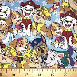 Canine Hund Stoff Cartoon Welpen Rettungsstoff Hündchen Vorschule Blau Rettungshunde Baumwolle Quilting Stoff t7 / 12