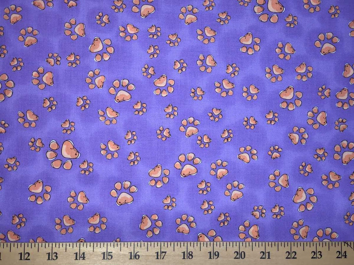 Purple Paw Fabric Puppy Dog Kitty Cat Paws Fabric Loralie Etsy
