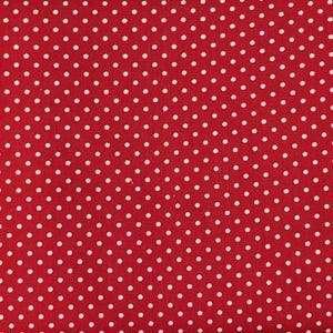 Cenefa de cocina con lunares rojos y cortina rústica