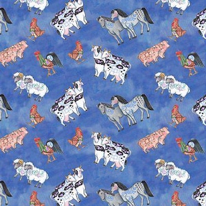 Jim Shore Noah’s Ark Animal Toss Fabric – Bible Story Cotton for Baby Nursery, Church, Religious Quilts, Kids Fabric by the Yard