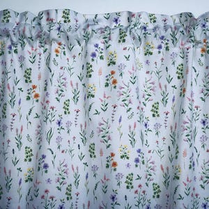 White Wildflower Valance Petite Floral Small Flower Garden Farmhouse Kitchen Office Curtain, Tier Panel - Your Choice of Height - w8/2