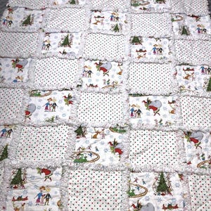 Grinch Rag Quilt 49x62 - Handmade Christmas Rag Quilt - Dr Seuss Quilted Throw Blanket - Ready to Ship