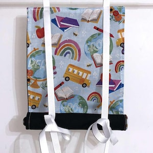 Classroom Door Window Curtain, Rainbow Bus Books Teacher Roll Up Window Privacy Shade, Security Cover For Office & School Class Safety Panel