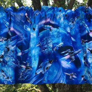 Planet Outer Space Valance – Rocket Spaceship Galaxy Universe Aerospace Boy Man Cave Bedroom Kitchen Window Curtain Topper
