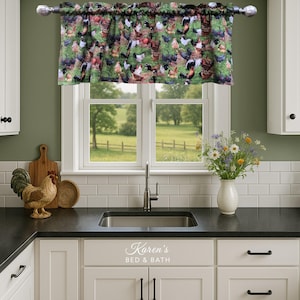 Chicken Valance – Farm Rooster Country Kitchen Curtain Topper - Rustic Farmhouse Window Valance – Ready to Ship