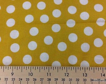 Yellow Mustard Cream Big Polka Dots 100% Cotton Fabric By the Yard or Half a4/18