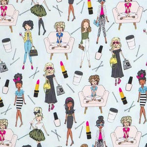 Fashion Girls Fabric – Beauty Salon Makeup Print – Cute Cartoon Girly Sewing Material – Boss Girl Quilting Cotton by the Yard immagine 2