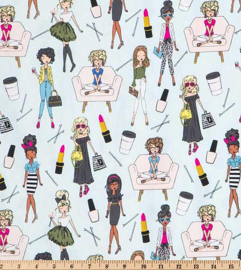 Fashion Girls Fabric – Beauty Salon Makeup Print – Cute Cartoon Girly Sewing Material – Boss Girl Quilting Cotton by the Yard immagine 2
