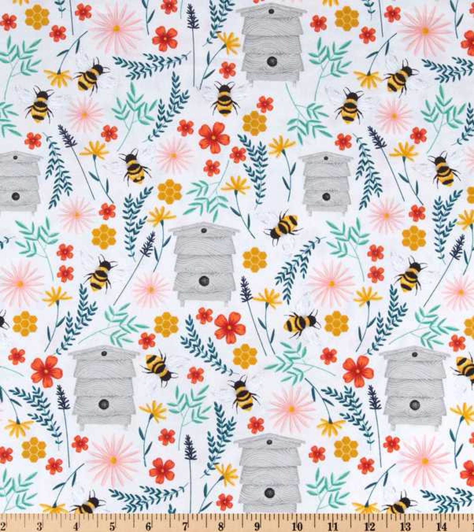 Abeille heureux tissu floral Apekeeper Flowers Bees Fabric Bee Etsy