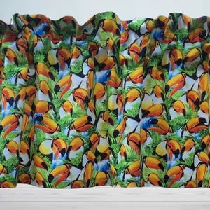 Tropical Bird Toucan Valance Jungle Island Paradise Birds Waterfall Green Leaf Beach Decor Country Farmhouse Window Curtain Topper