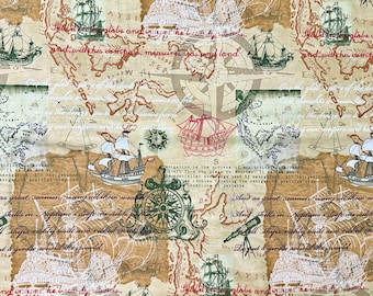 Tall Ship Valance Curtains · Nautical Antique Map Curtain · Compass Rose Print · Maritime Window Treatment · Coastal Den Decor