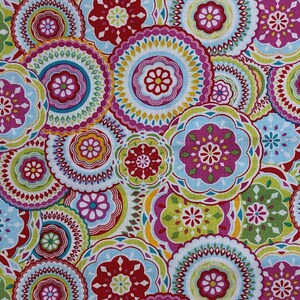 Circle Medallion Geometric Blue Pink Green Floral Bodilla Material Fabric By the Half Yard