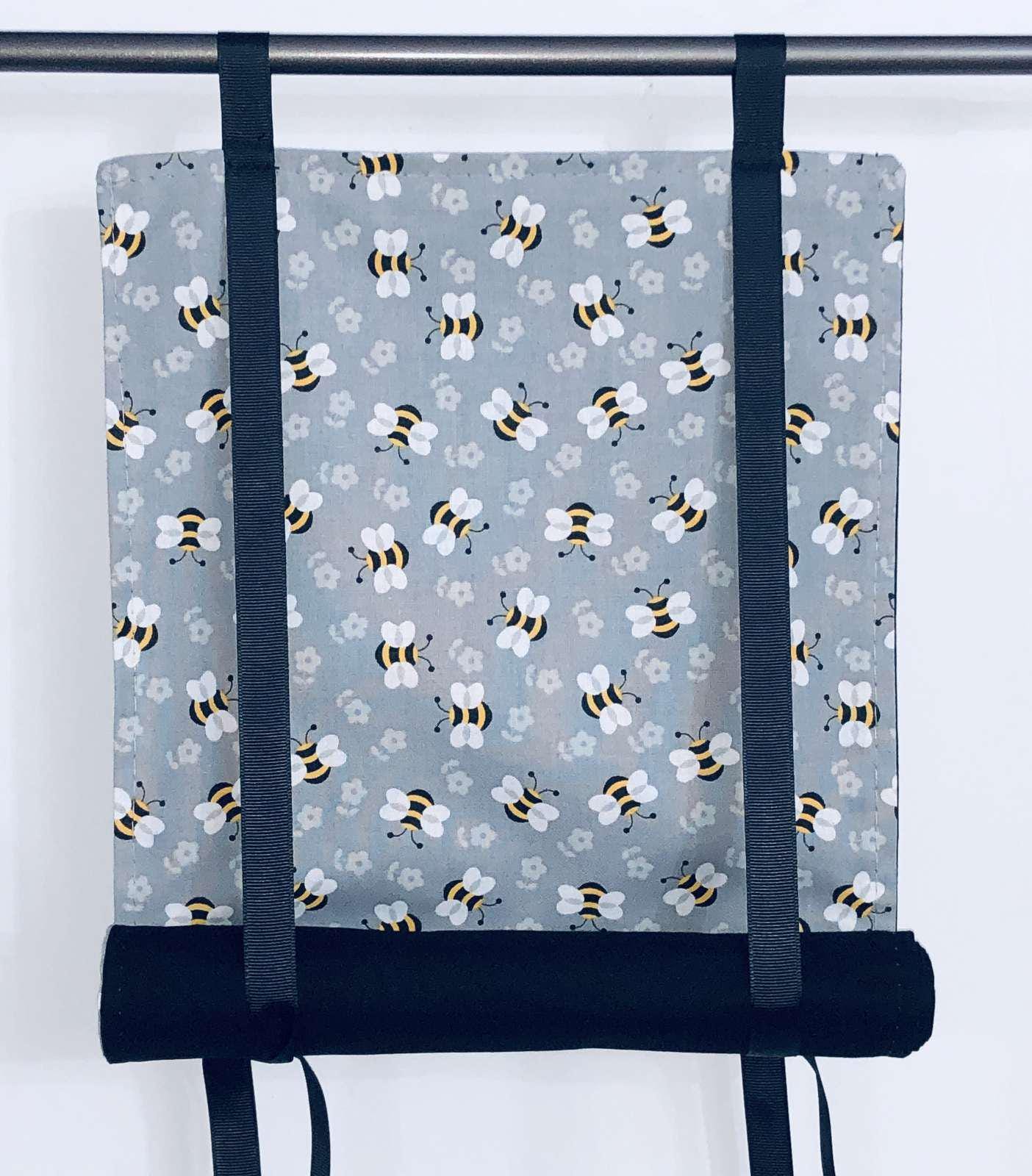 Classroom Door Window Curtain,  Gray with Bees Teacher Roll Up Window Privacy Shade, Security Cover For Office & School Class Safety Panel