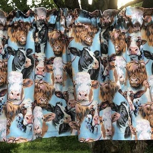 Cow Valance Dairy Farm Herd of Cows Bovine Ranch Barnyard Animal Country Farmhouse Kitchen Bath Window Curtain Topper t432