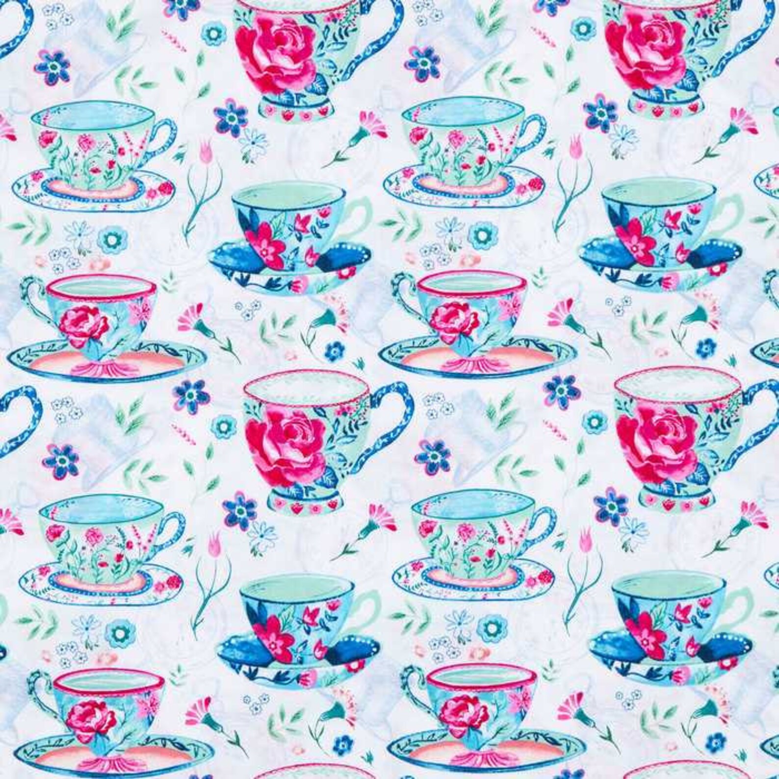 Teacups Fabric Tea Cups Floral Fabric Cup of Tea Cotton Fabric Etsy