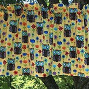 Blumen Eule Volant - Regenbogen Buntglas Schule Dekor für Klassenzimmer - Vogel Wald Fenster Topper - Frühlingsblumen - Gelber Vorhang