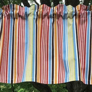 Beach Stripe Valance Brown Yellow Lime Green Blue White Striped Spring Summer Seaside Decor Kitchen Bath Farmhouse Curtain Valance