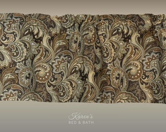 Black Khaki Paisley Valance · Rich Earth Tone Botanical Print · Bold Traditional Curtain · Kitchen Bedroom Den Living Room Decor
