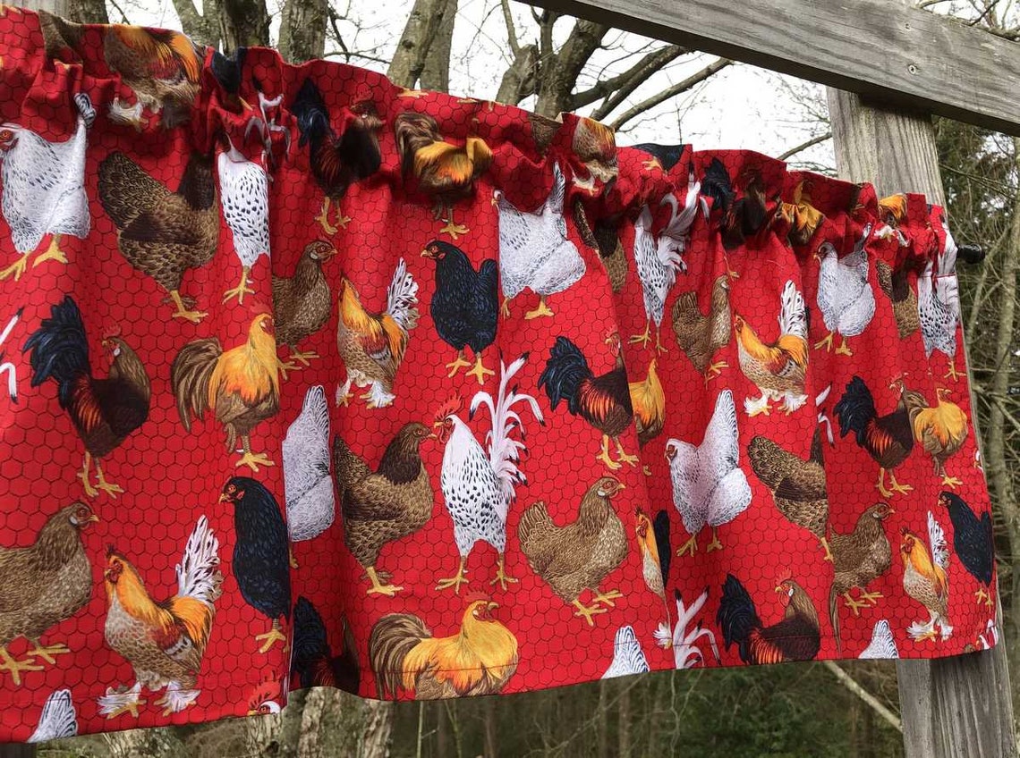 Curtains Chicken Wire Rooster Farm Barnyard Fowl Country Bird Etsy