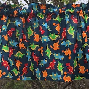 Navy T-Rex Dinosaur Valance Window Curtain Jurassic Era Decor for Kids Room