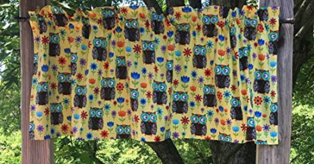 Owl Floral Valance Forest Barn Owls Rainbow Stain Glass Etsy