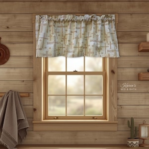 Religious Kitchen Valance - Christian Cross Cream - Farmhouse Country Curtain