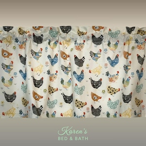 Chicken Valance – Rooster Chick on Cream - Farmhouse Kitchen Window Curtain for Country Home or Rustic Decor