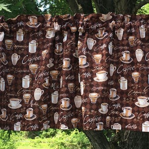 Coffee Cups Kitchen Valance: Cafe Beverage Print, Cotton Curtain - Home Decor Accents - Curtains