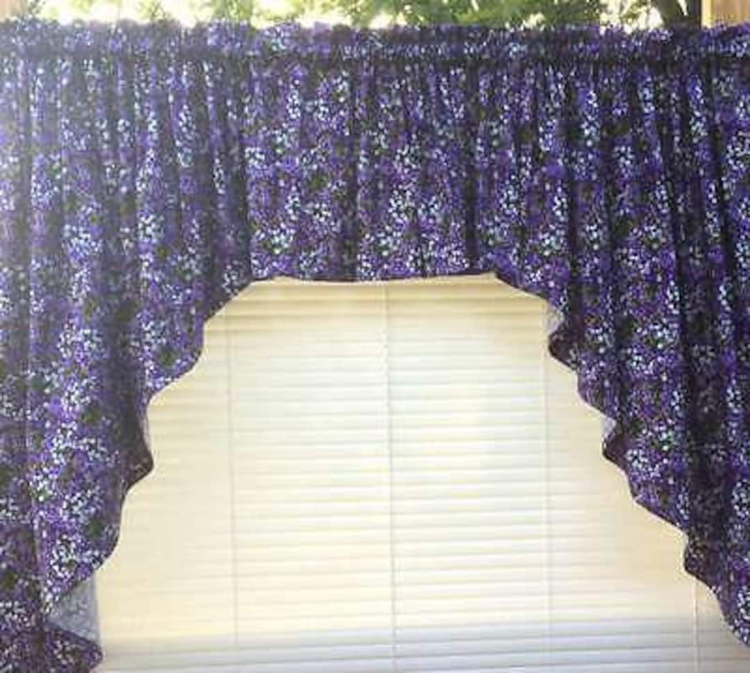 Purple Lilac Green Floral Field Flowers 3pc Kitchen Curtain - Etsy
