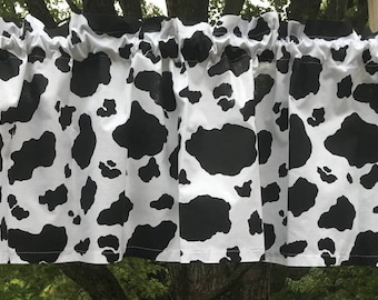 Country Rustic Cow Spots Valance Black & White Cowhide Barnyard Animal Farm Life Kitchen Farmhouse Window Curtain