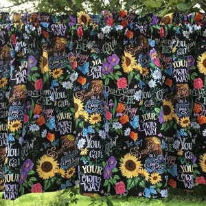 Sunflower Daisy Valance – Black Wildflower Window Topper for Farmhouse Kitchen | Garden Floral Curtain for Country Decor