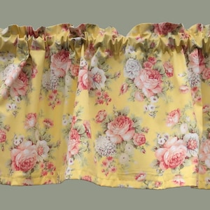 Yellow Rose Valance - Shabby Chic Cottage Kitchen Curtain Decor