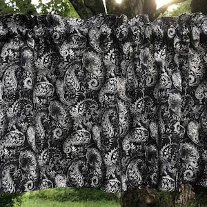 Black & White Floral Paisley Valance White Chalk on Black Chalkboard Farmhouse Kitchen Bath Window Curtain Topper