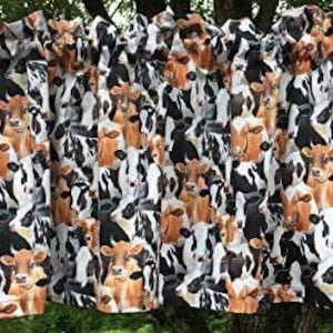 Farmhouse Cow Valance Dairy Cows All Over Dairy Farm Livestock Cattle RV Camper Kitchen Bath Set of Two 41w x 12h Curtain Valances