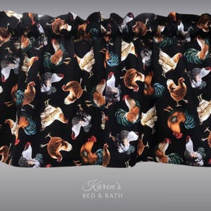Rooster Farmhouse Valance Farm Barn Animal Chicken Handcrafted Country Black Curtain Valance