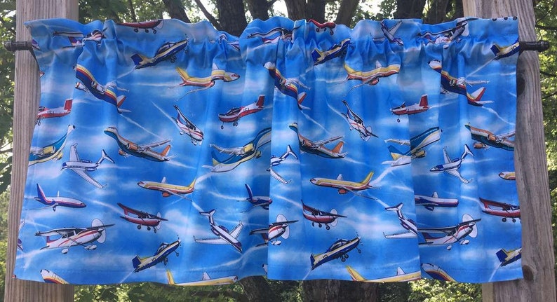 Airplane Valance Plane Jet Planes Boy Blue Sky Custom Sewn Etsy