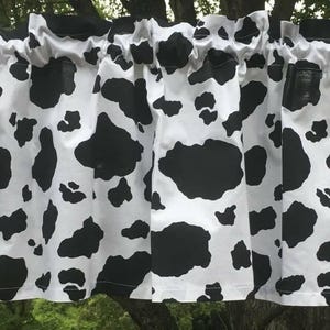 Cow Spots Valance – Black & White Farm Animal Print Curtain Topper for Farmhouse Kitchen, Bath, or Country Window Décor