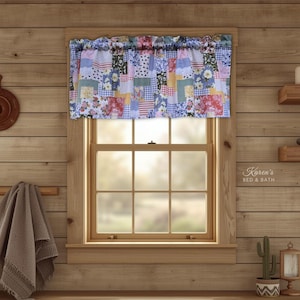 Patchwork Floral Valance - Quilt Print Cottagecore Kitchen Curtain - Farmhouse Cottage Window Topper