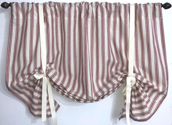 thumbnail image 2 of Handmade Red And Cream Ticking Stripe Valance – Farmhouse Decor, 53x14 Inches 2 of 3
