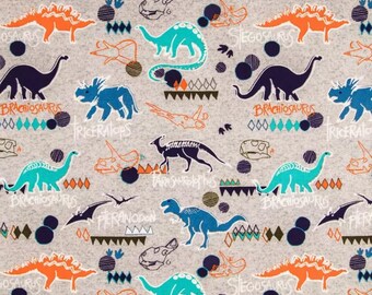 Dinosaur Names on Gray Fabric Dino Boy Fabric Quilting Fabric By the Yard HY t6/27