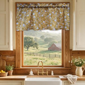 Mustard Yellow Floral Valance Woodland Flowers Farmhouse Window Curtain