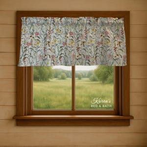 Cenefa de flores silvestres estilo shabby chic - Flores retro florales sobre fondo crema para cortina de cocina rústica - Detalles decorativos - Cortinas